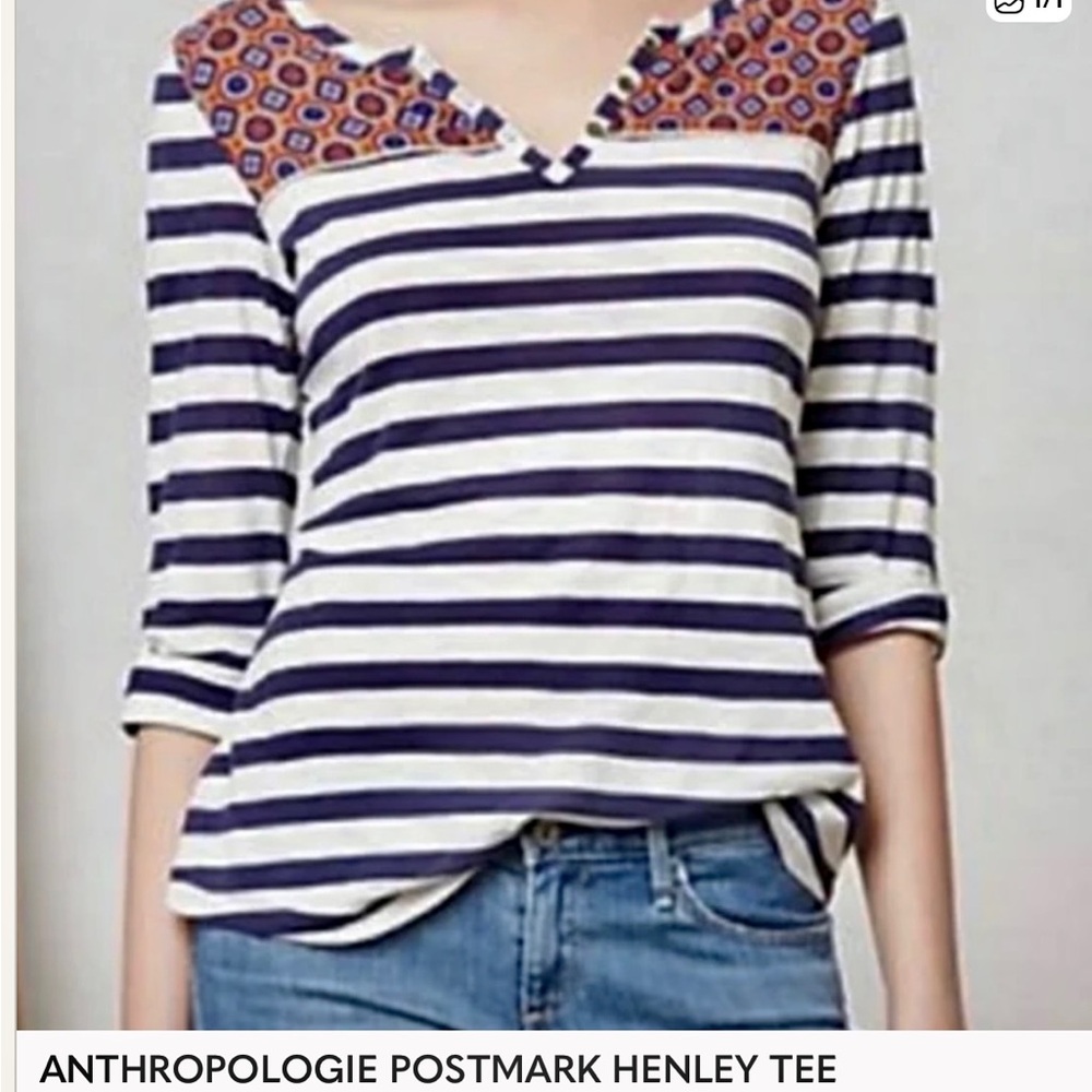 Anthropologie Henley Stripe Tee Medium